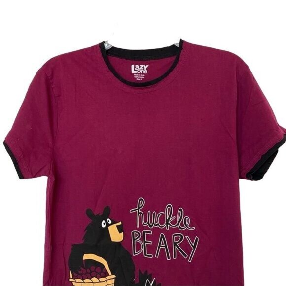 Lazy One Beery Bear Huckle Beary Faux Layered Tee Berry Colored Size S - Picture 2 of 8